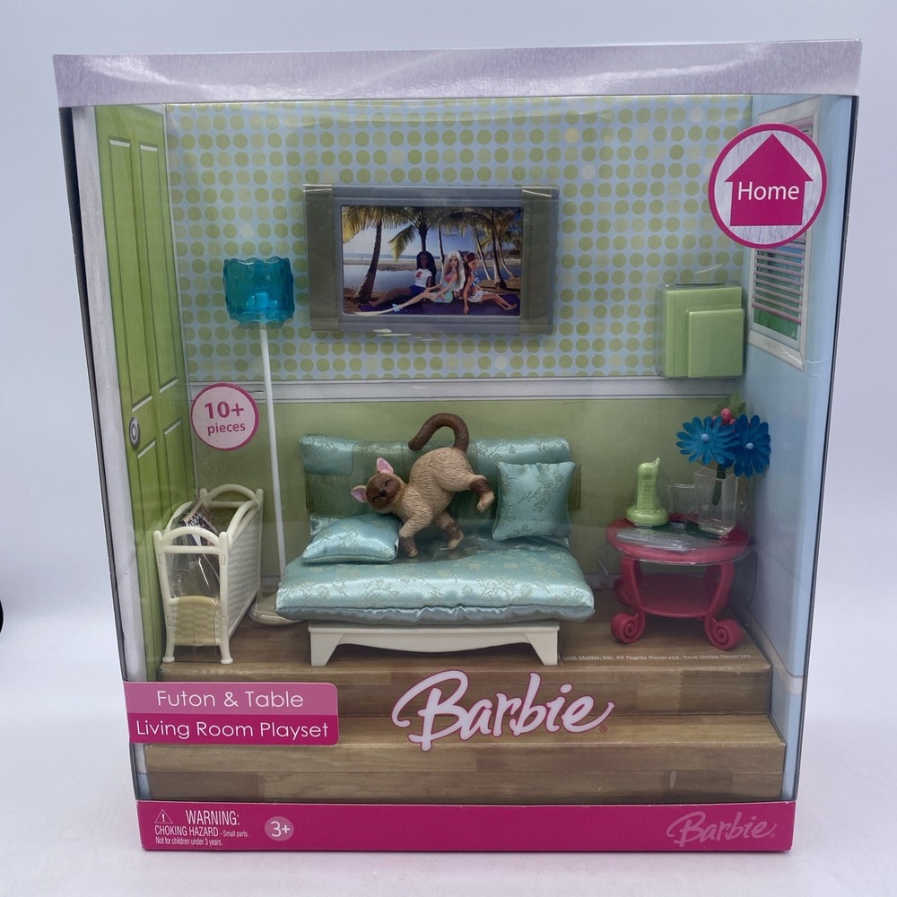 VTG Barbie Home Futon And Table Living Room Play Set Cat NIB Mattel 2006 K8608